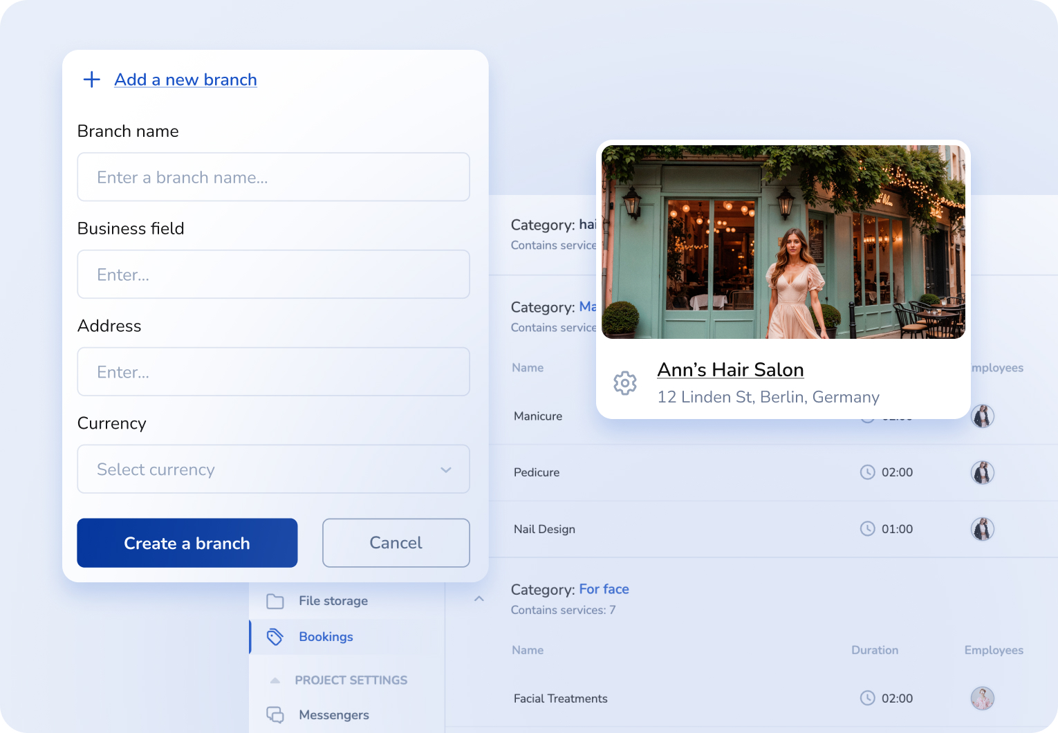 Branch and services setup